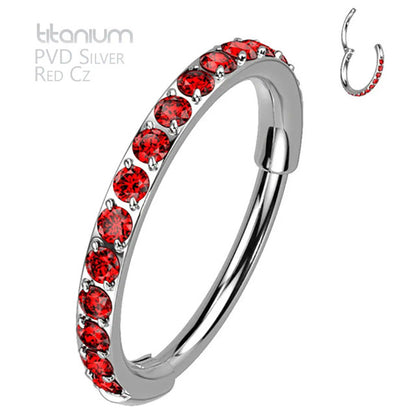 Titanium 20 Gauge Hinged Nose Ring CZ Hoop with Paved Clicker - photo 10