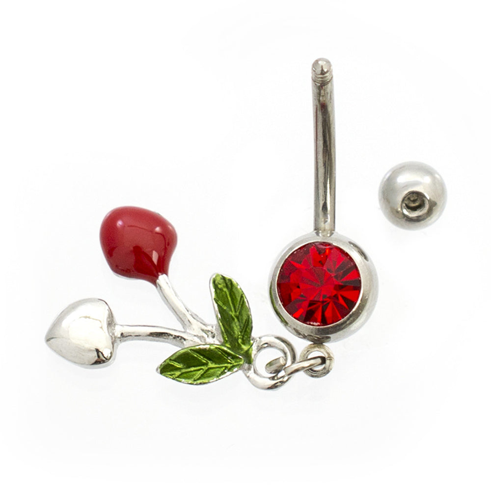 Surgical Steel 14 Gauge Belly Ring with CZ Dangle Cherry Heart - photo 2