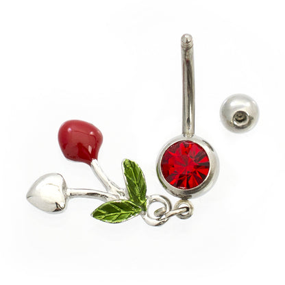 Surgical Steel 14 Gauge Belly Ring with CZ Dangle Cherry Heart - photo 2