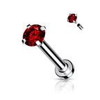 Surgical Steel 18 Gauge Prong CZ Top Flat Back Labret Stud