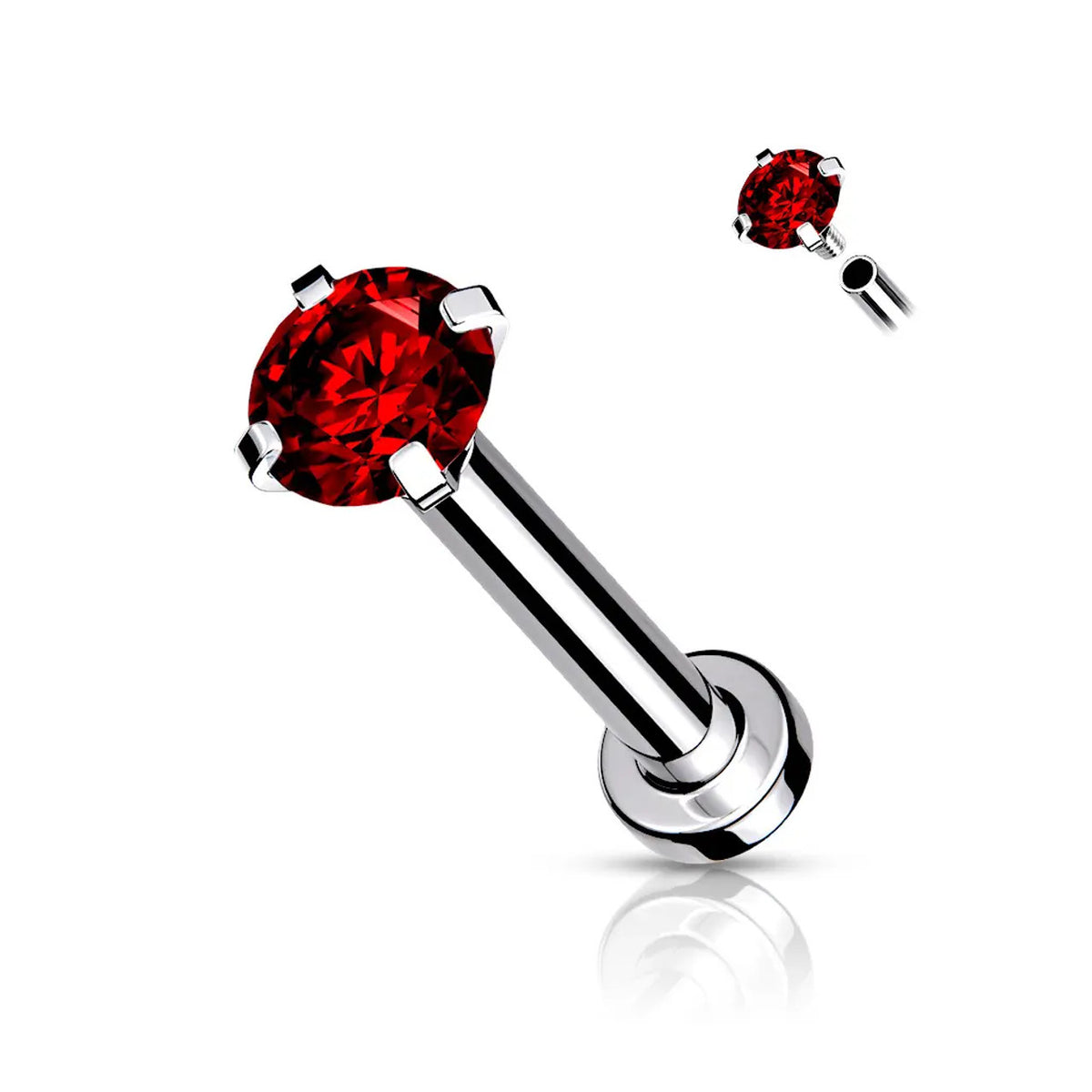 Surgical Steel 18 Gauge Prong CZ Top Flat Back Labret Stud