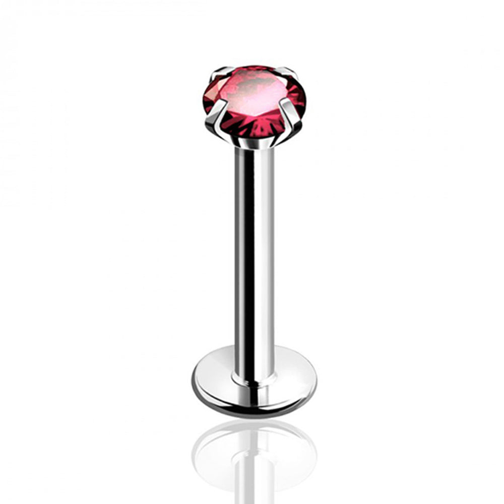 Surgical Steel 16 Gauge Prong CZ Flat Back Labret Stud 8mm