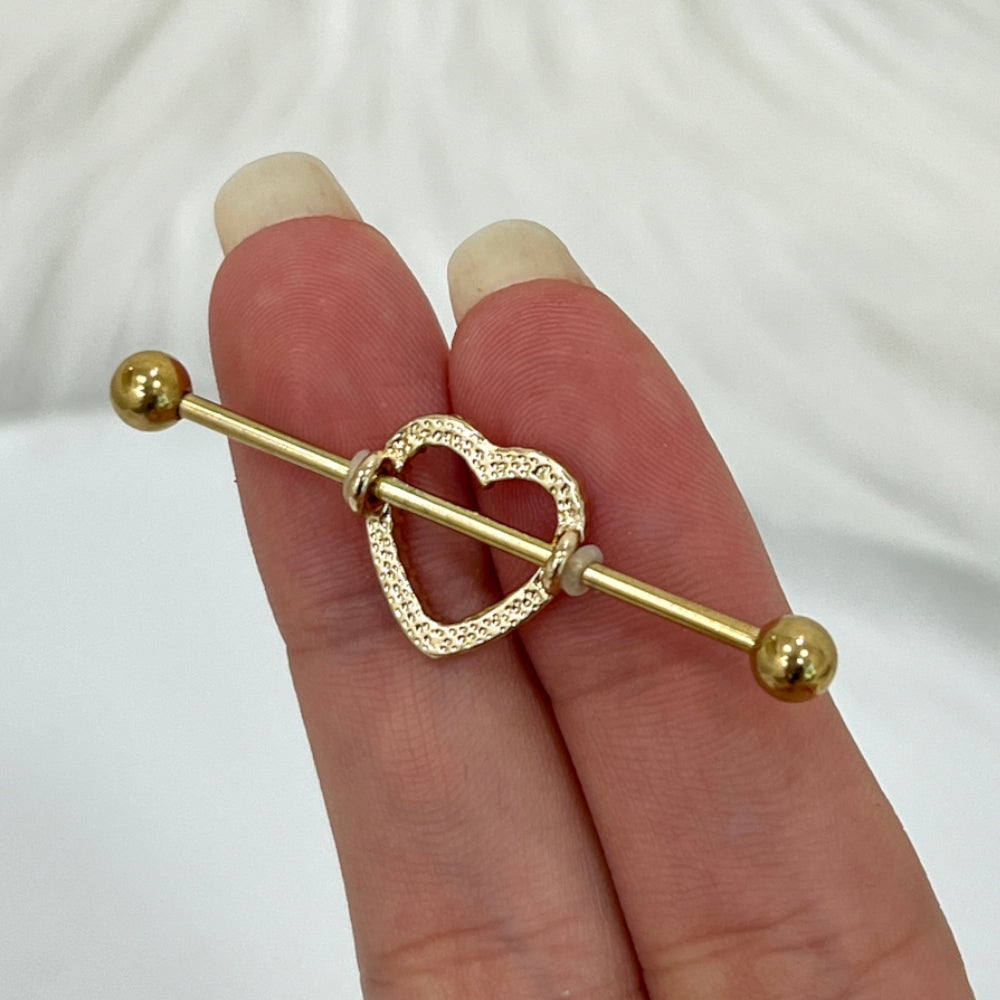 Surgical Steel 14 Gauge Industrial Barbell with PVD Gold Red CZ Heart - photo 5