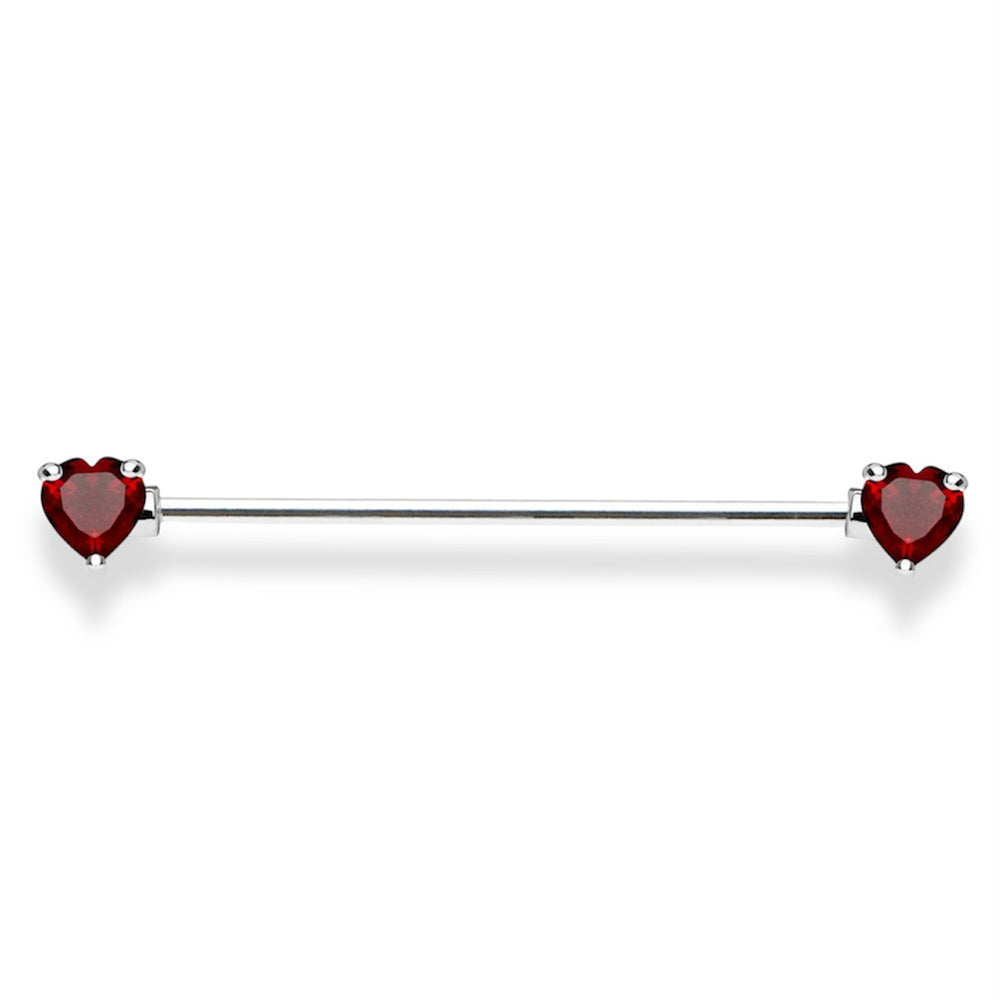 Surgical Steel 14 Gauge Industrial Barbell with Red CZ Heart