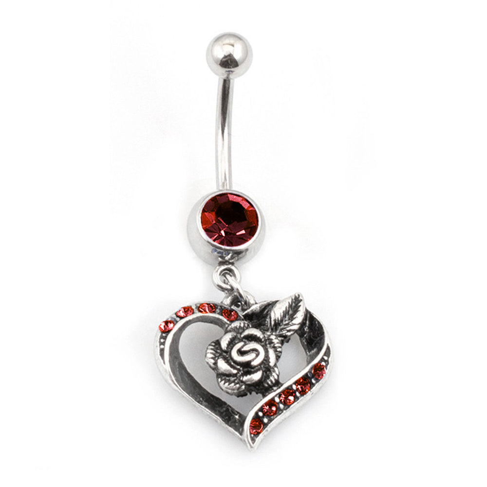 Surgical Steel 14 Gauge Belly Ring with CZ Heart and Rose Dangle - photo 5