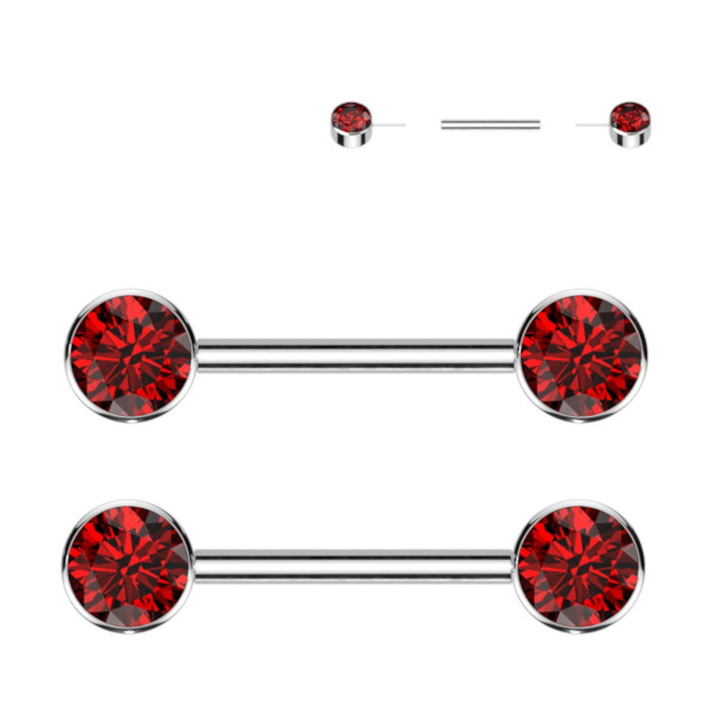 Titanium 14 Gauge Nipple Barbell CZ Forward Facing Flat Bezel - Pair - photo 11