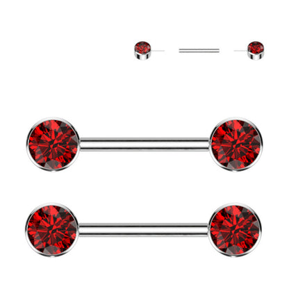 Titanium 14 Gauge Nipple Barbell CZ Forward Facing Flat Bezel - Pair - photo 11