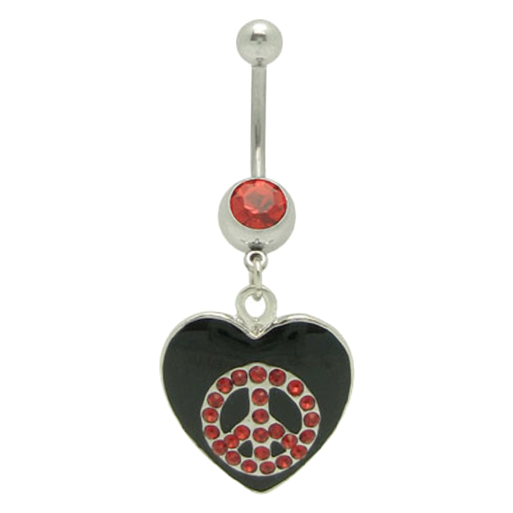 Surgical Steel 14 Gauge Belly Ring with CZ Dangle Heart Peace Sign - photo 3