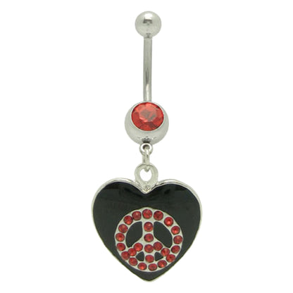 Surgical Steel 14 Gauge Belly Ring with CZ Dangle Heart Peace Sign - photo 3