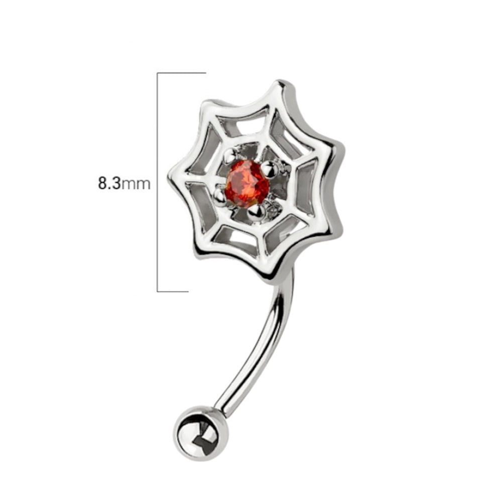 Surgical Steel 16 Gauge Curved Eyebrow Barbell with Red CZ Spider Web - photo 2