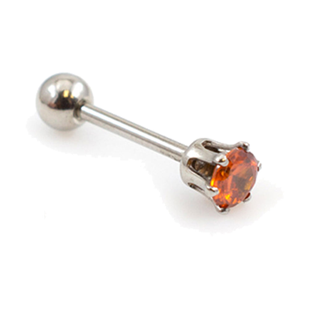 Surgical Steel 16 Gauge Crown Prong CZ Stud Barbell