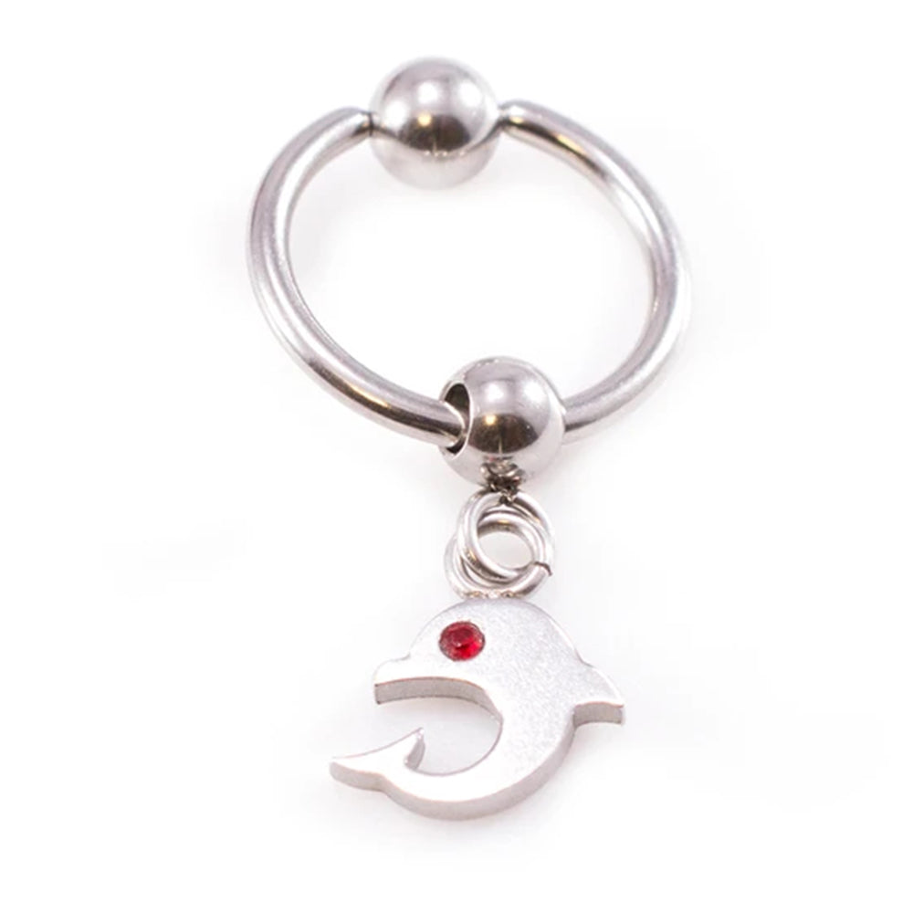 Surgical Steel 16 & 18 Gauge Captive Ring with Dangling Dolphin CZ - photo 3