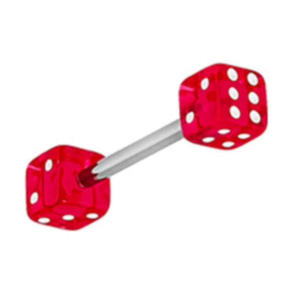 Surgical Steel Double Dice Tongue Barbell 14 Gauge 15mm - 9 Colors
