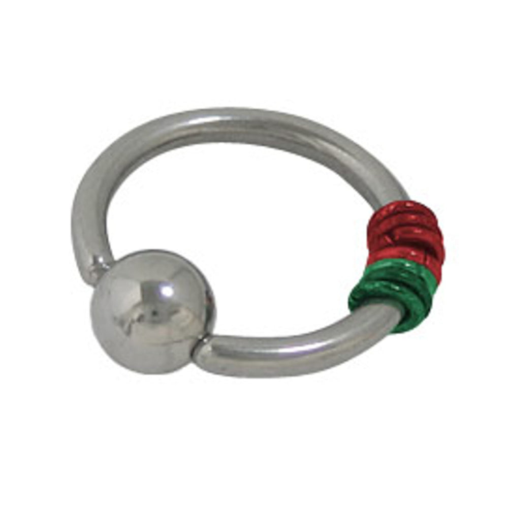 Surgical Steel Captive Bead Ring with Red & Green O-Rings