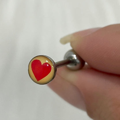 Surgical Steel 14 Gauge Tongue Barbell with Red Heart Logo - photo 3