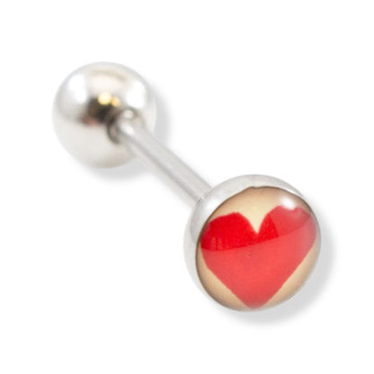 Surgical Steel 14 Gauge Tongue Barbell with Red Heart Logo