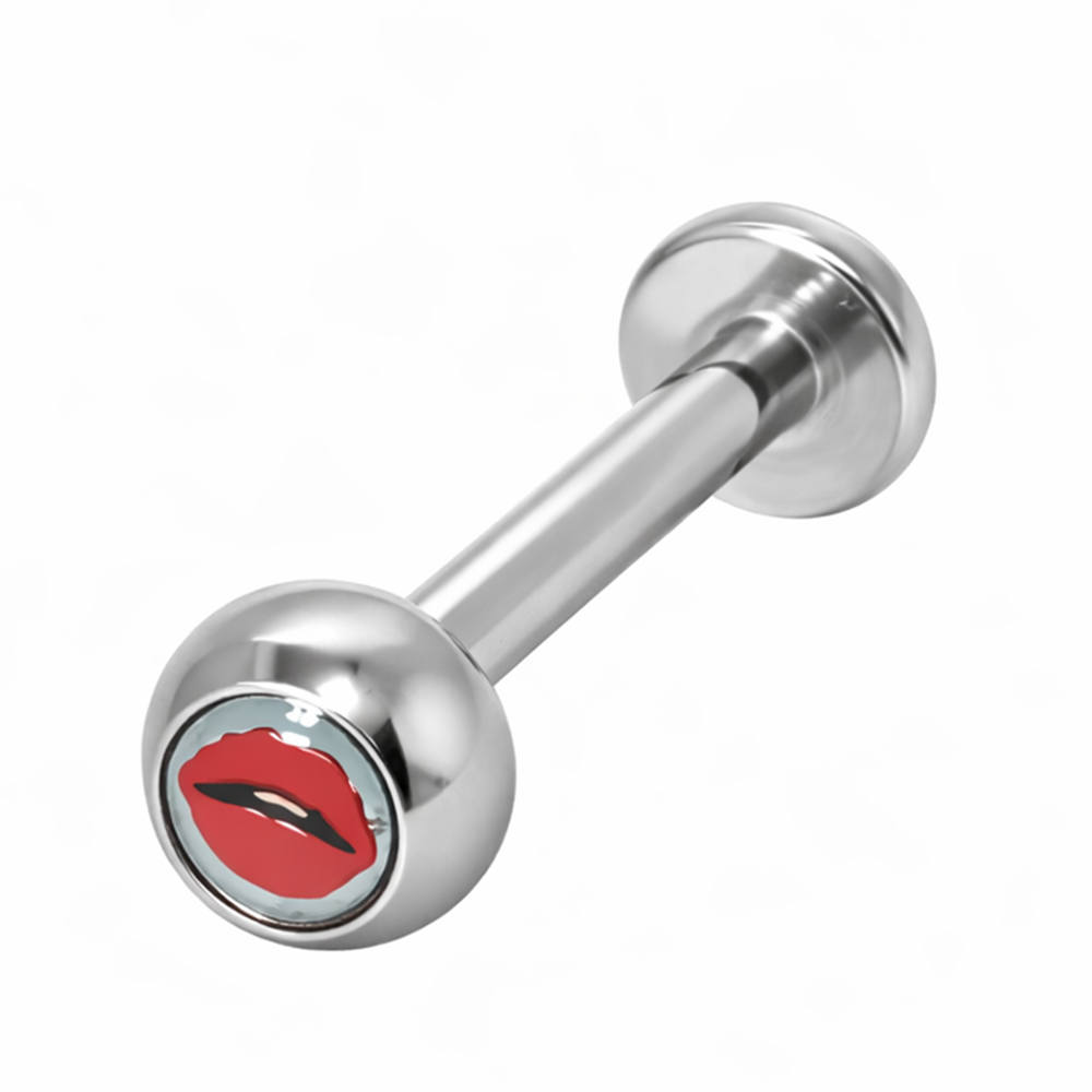 Surgical Steel 14 Gauge Flat Back Labret Studs with Red Lips Logo