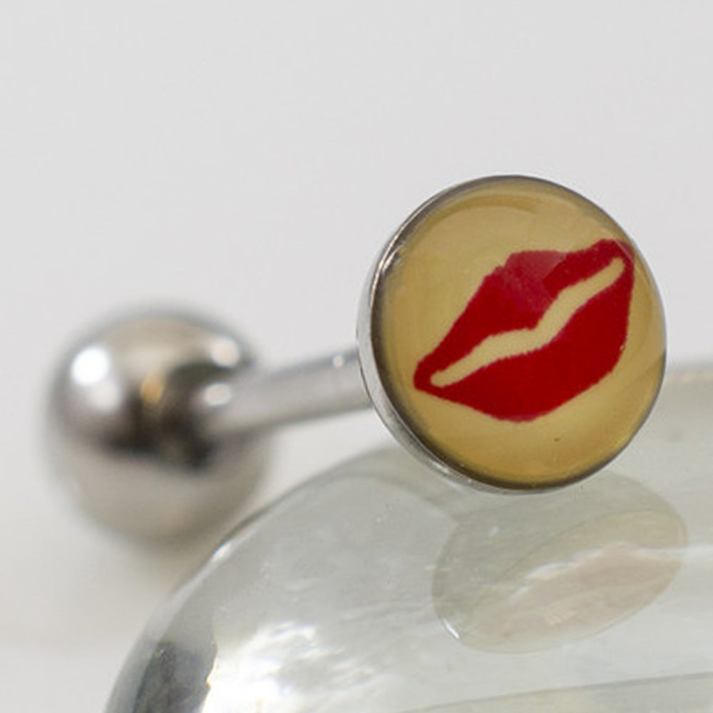 Surgical Steel 14 Gauge Tongue Barbell with Red Lips - photo 3