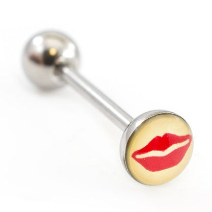 Surgical Steel 14 Gauge Tongue Barbell with Red Lips