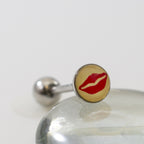 Surgical Steel Tongue Ring Straight Barbell 14 Gauge & Red Lips Logo - Kruelty - Photo 2