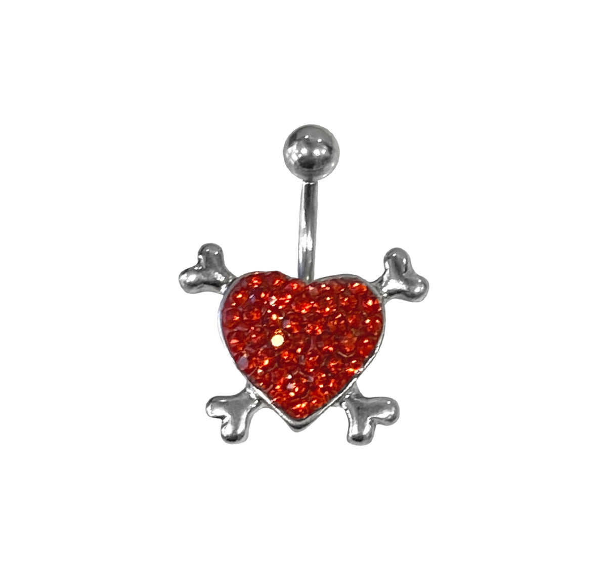 Surgical Steel 14 Gauge Belly Ring with CZ Crossbones Heart - photo 4