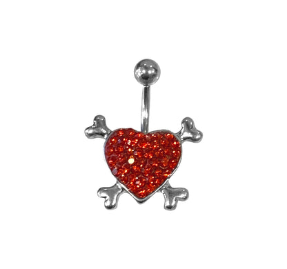 Surgical Steel 14 Gauge Belly Ring with CZ Crossbones Heart - photo 4