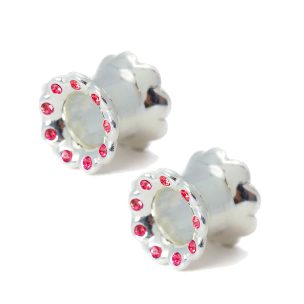 Surgical Steel 00 Gauge Paved CZ Hollow Ear Tunnels - Pair