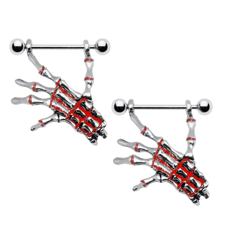 Surgical Steel 14 Gauge Skeleton Hand Dangle Nipple Shields - Pair - photo 4