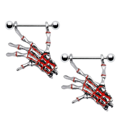 Surgical Steel 14 Gauge Skeleton Hand Dangle Nipple Shields - Pair - photo 4