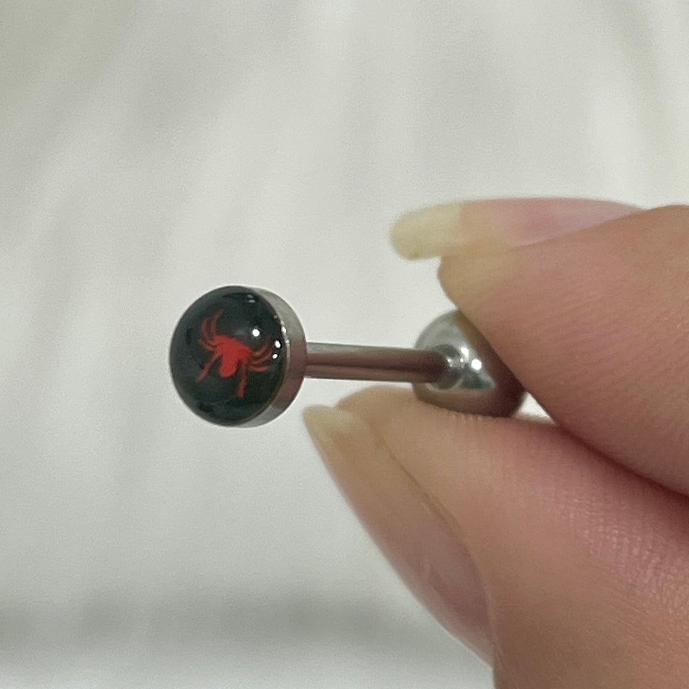 Surgical Steel 14 Gauge Tongue Barbell with Red Spider Logo - photo 3