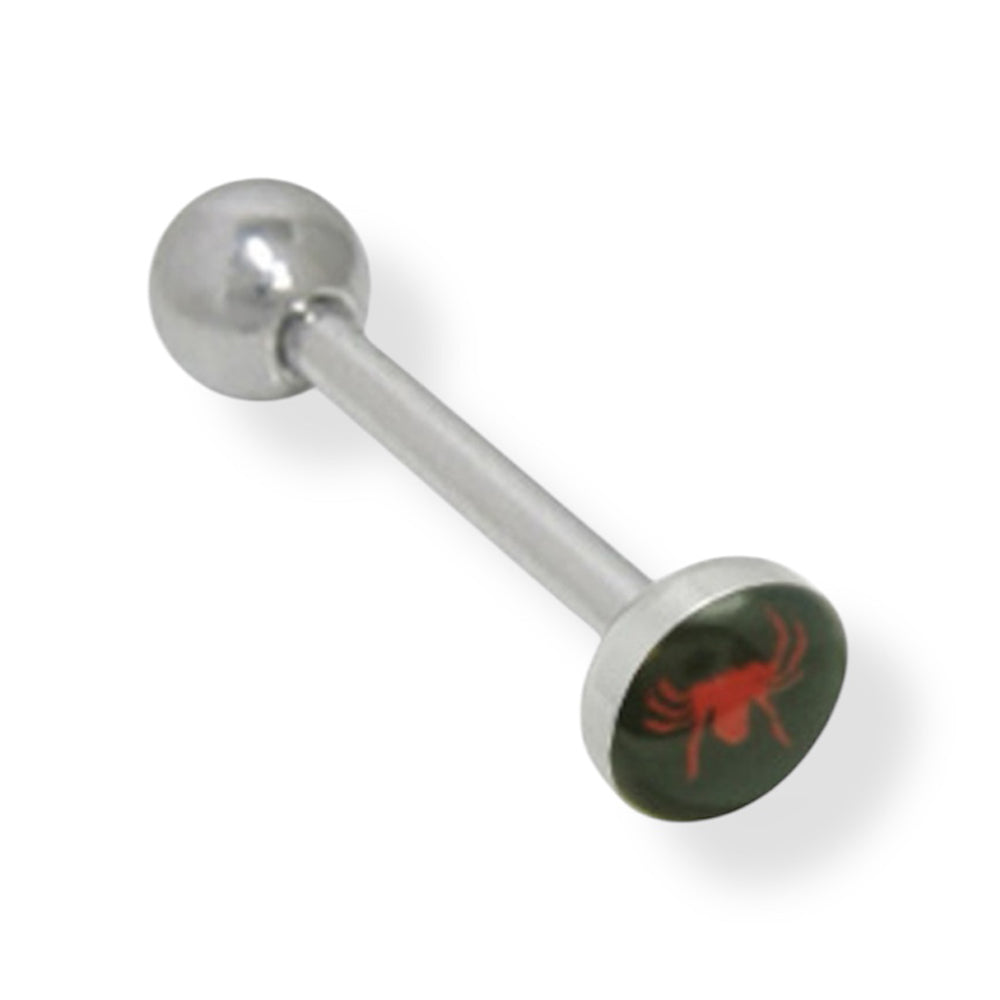 Surgical Steel 14 Gauge Tongue Barbell with Red Spider Logo