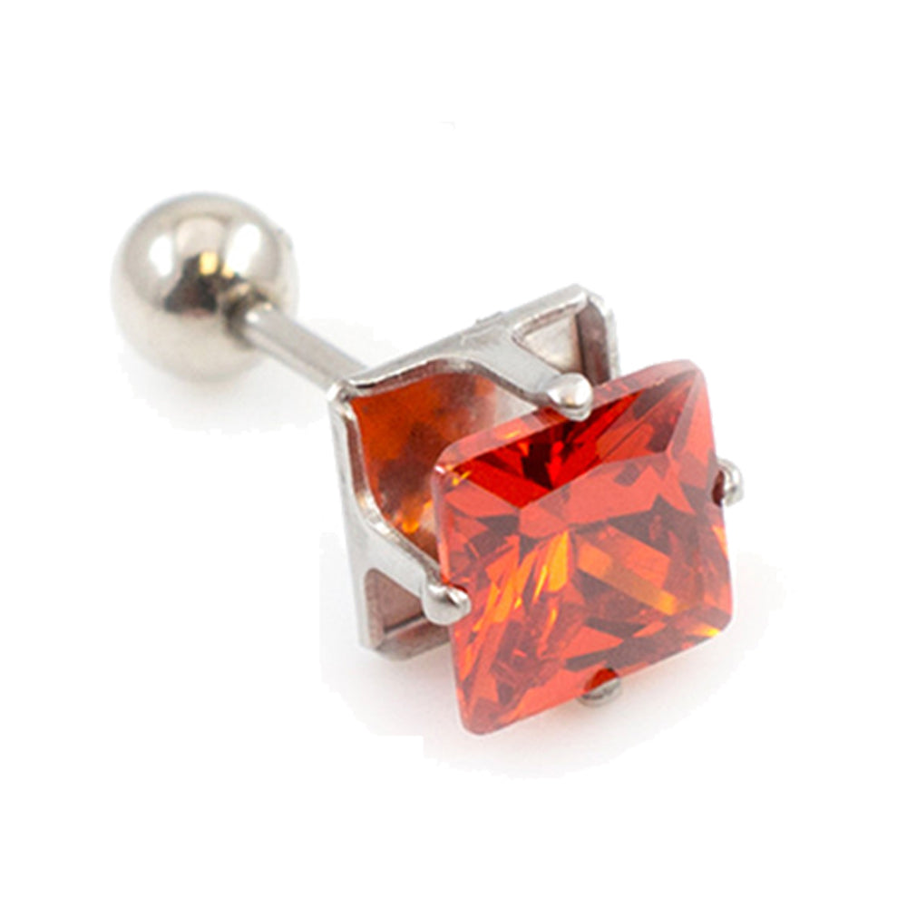 Surgical Steel 16 Gauge Square Prong CZ Stud Barbell