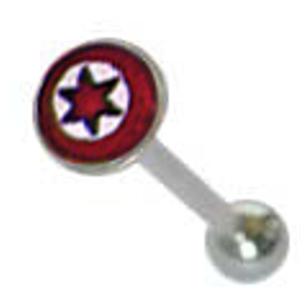 Surgical Steel 14 Gauge Tongue Barbell with Red Star Logo