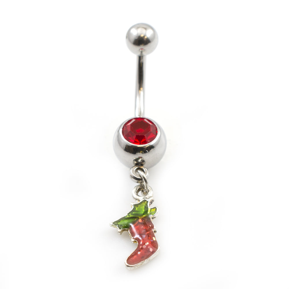 Surgical Steel 14 Gauge Belly Ring with Red Stocking Dangle - photo 2