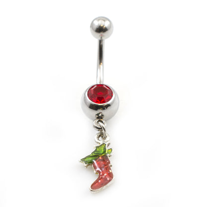 Surgical Steel 14 Gauge Belly Ring with Red Stocking Dangle - photo 2