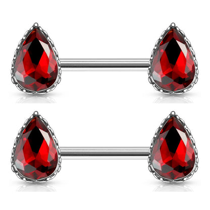 Surgical Steel 14 Gauge Nipple Barbell with AB Teardrop CZ - Pair - photo 10