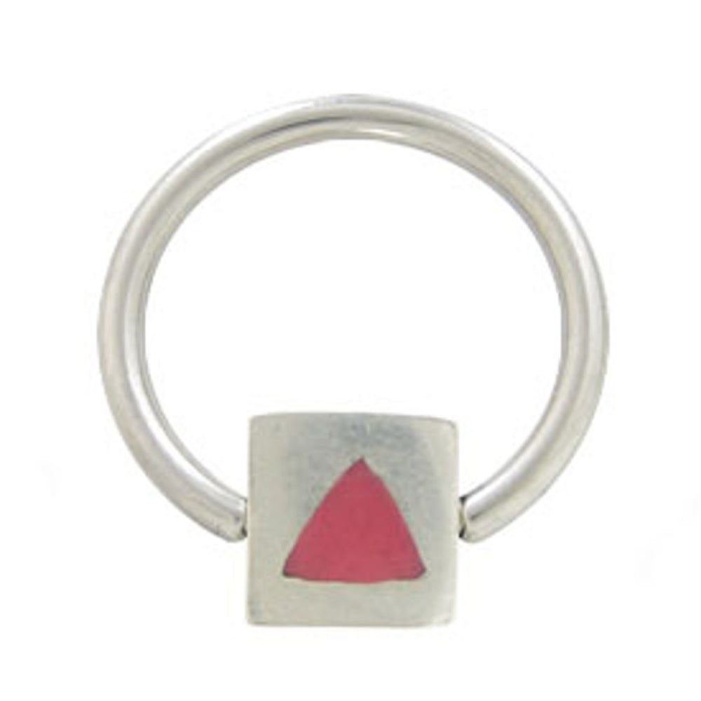 Surgical Steel Captive Ring with Red Triangle Square Bead