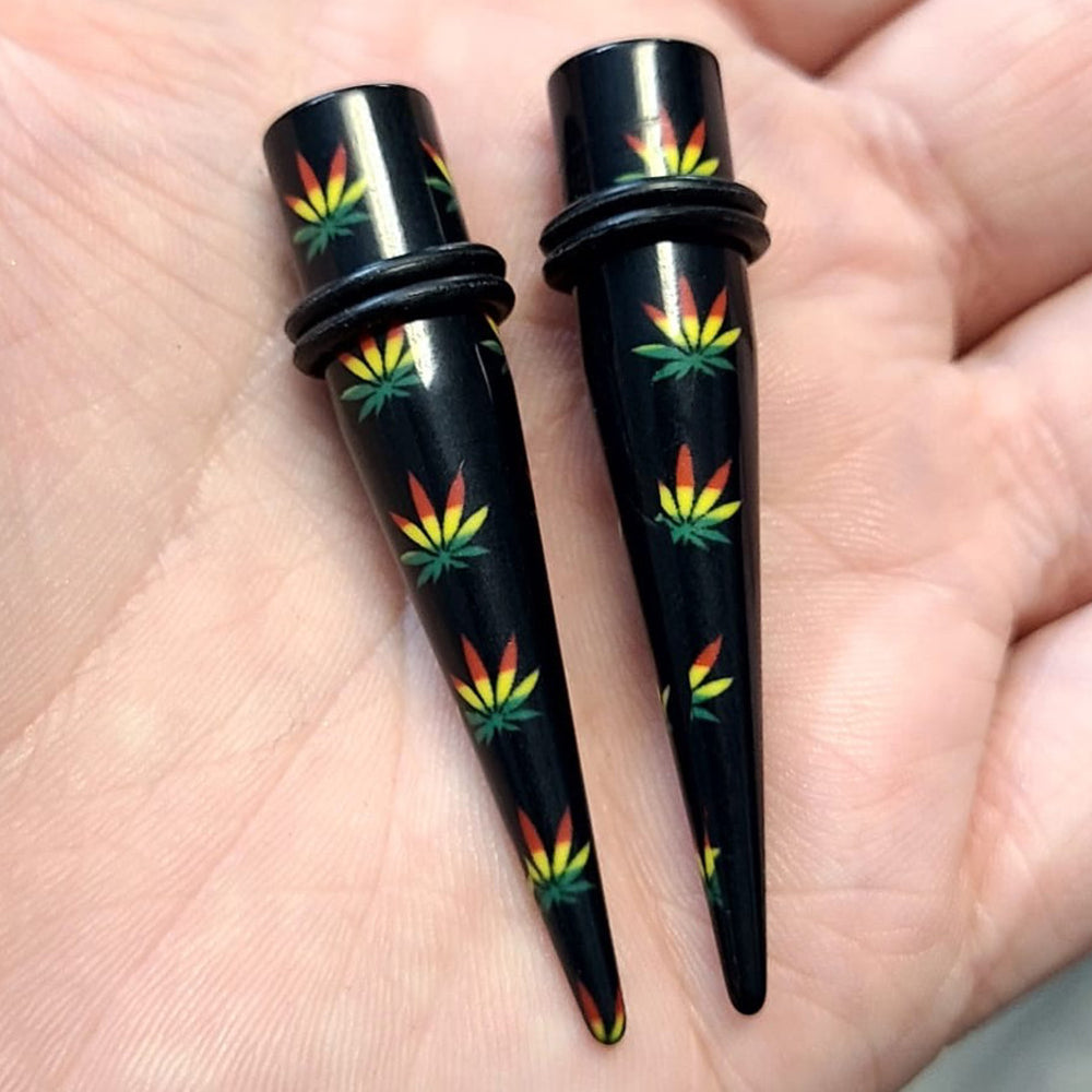 Acrylic 6 to 00 Gauge Rasta Pot Leaf Ear Tapers - 10 Pack