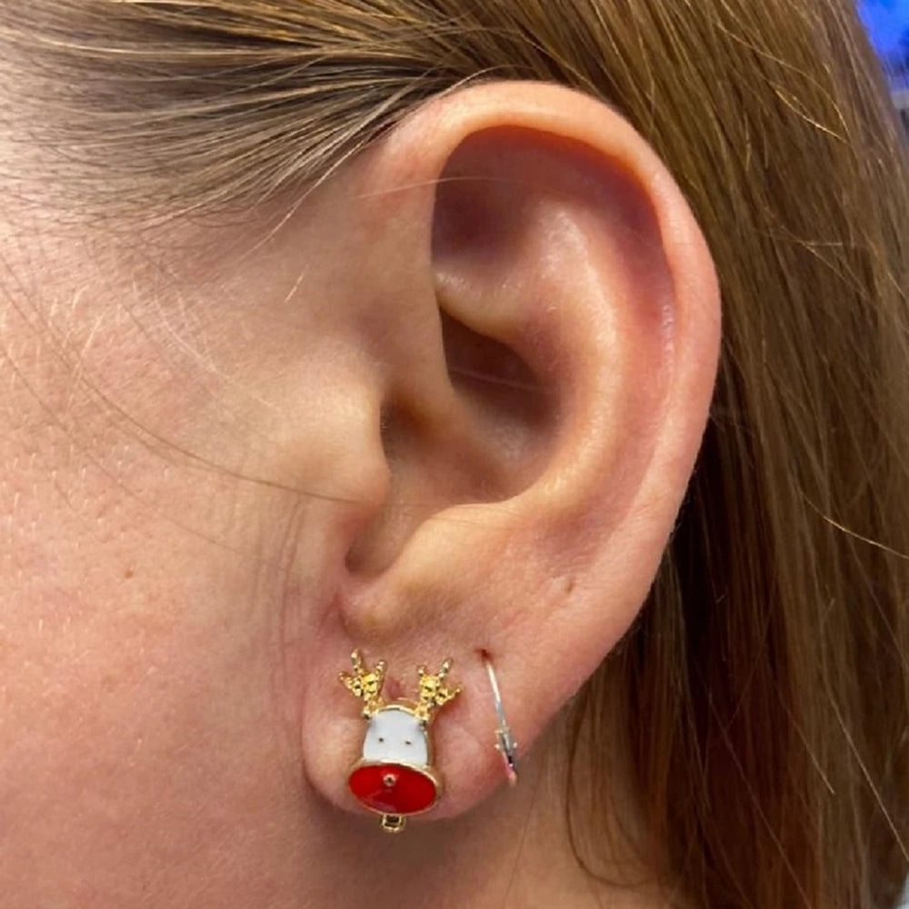 Surgical Steel 20 Gauge Gold Stud Earrings with Reindeer - Pair - photo 2