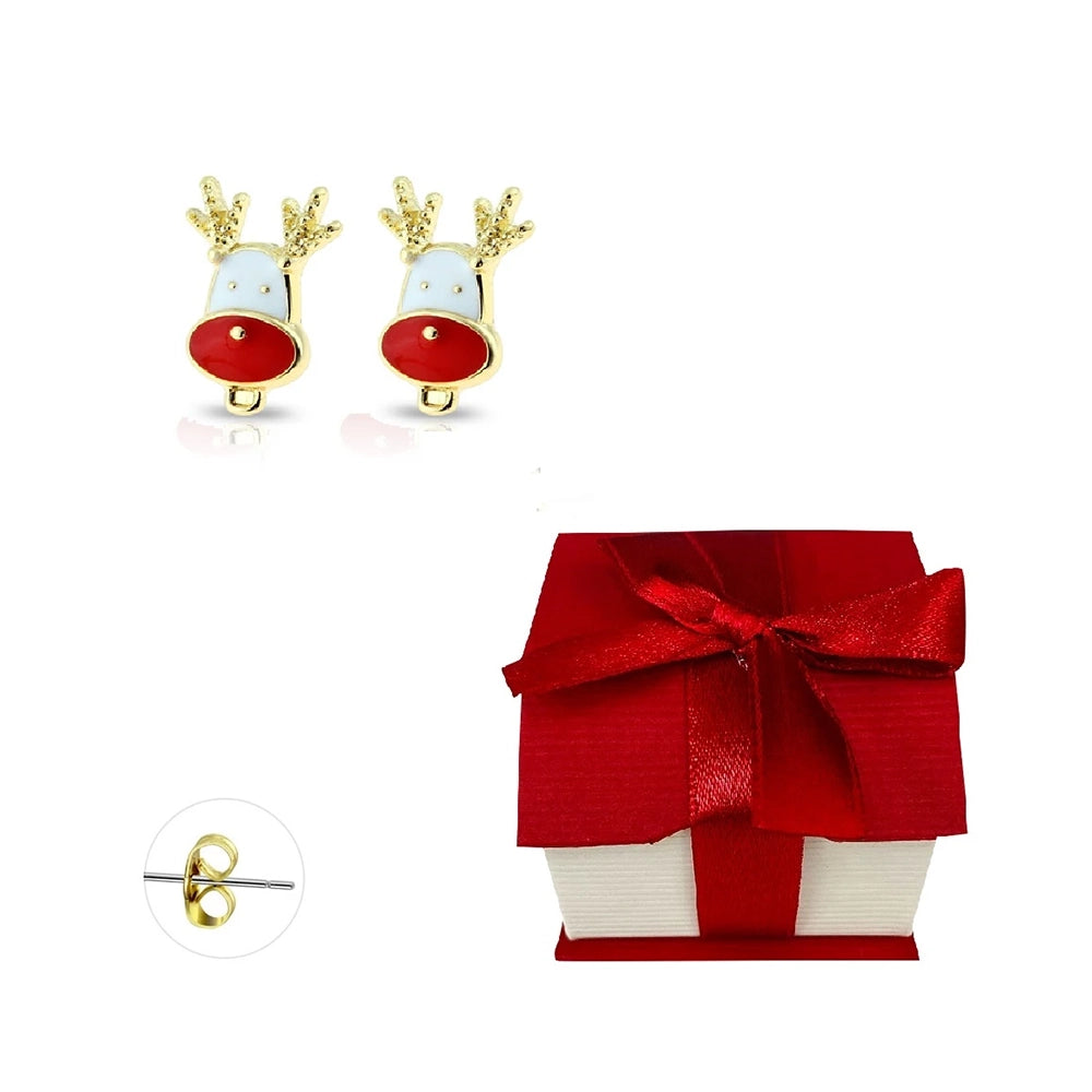 Surgical Steel 20 Gauge Gold Stud Earrings with Reindeer - Pair