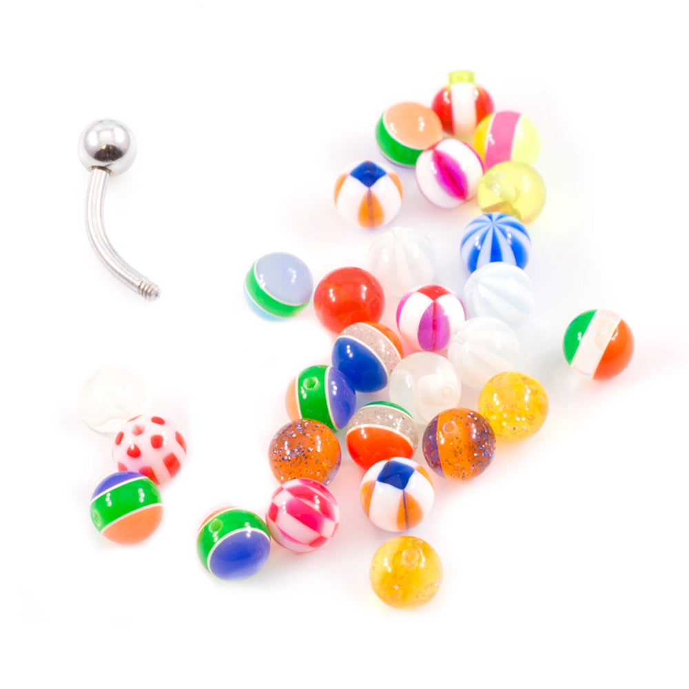 Acrylic Replacement Balls with 14G Curved Barbell - 20 Pack