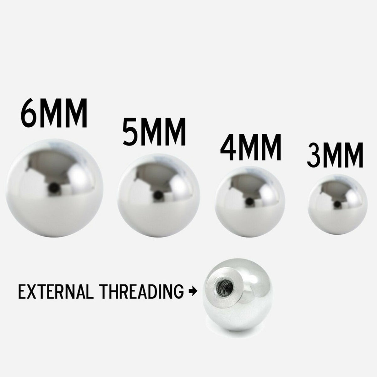 Surgical Steel Screw Balls 18 to 14 Gauge Externally Threaded - Kruelty - Photo 2