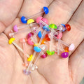 Acrylic 14 Gauge Half Ball Retainer Tongue Rings - 10 Pack