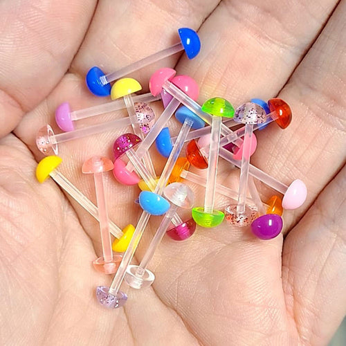 Acrylic 14 Gauge Half Ball Retainer Tongue Rings - 10 Pack