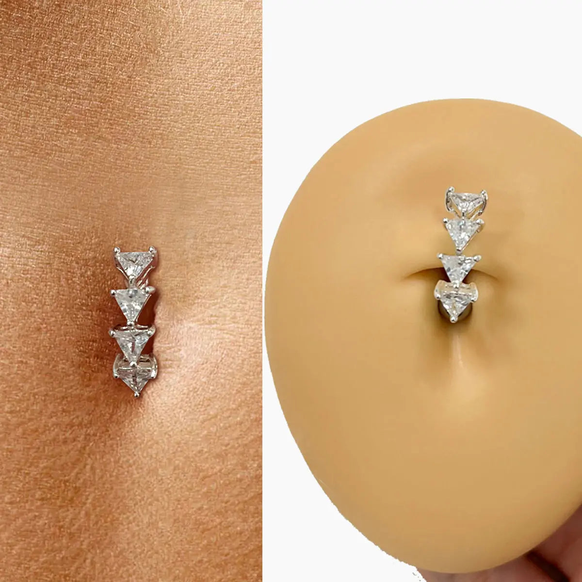 Surgical Steel Reverse Belly Button Ring Triangle CZ 14 Gauge 10mm