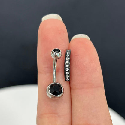 Titanium Black Belly Ring Hinged Hoop Clicker 14 Gauge Gems - 2 Pieces