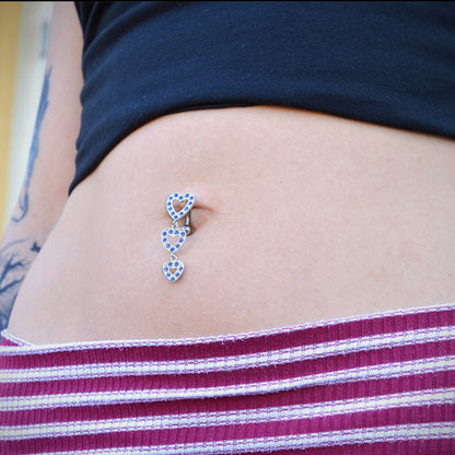 Surgical Steel 14 Gauge Belly Ring with Dangle Triple Heart Paved CZ - photo 2