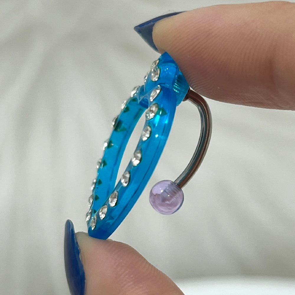 Surgical Steel Reverse Belly Button Ring 14G with Light Blue Heart - photo 3