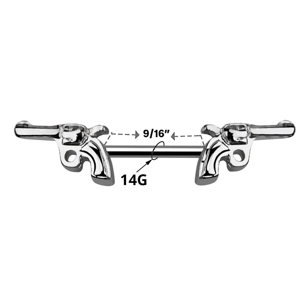 Surgical Steel Nipple Barbell 14G 14mm with Double Revolver Gun - Pair - photo 2