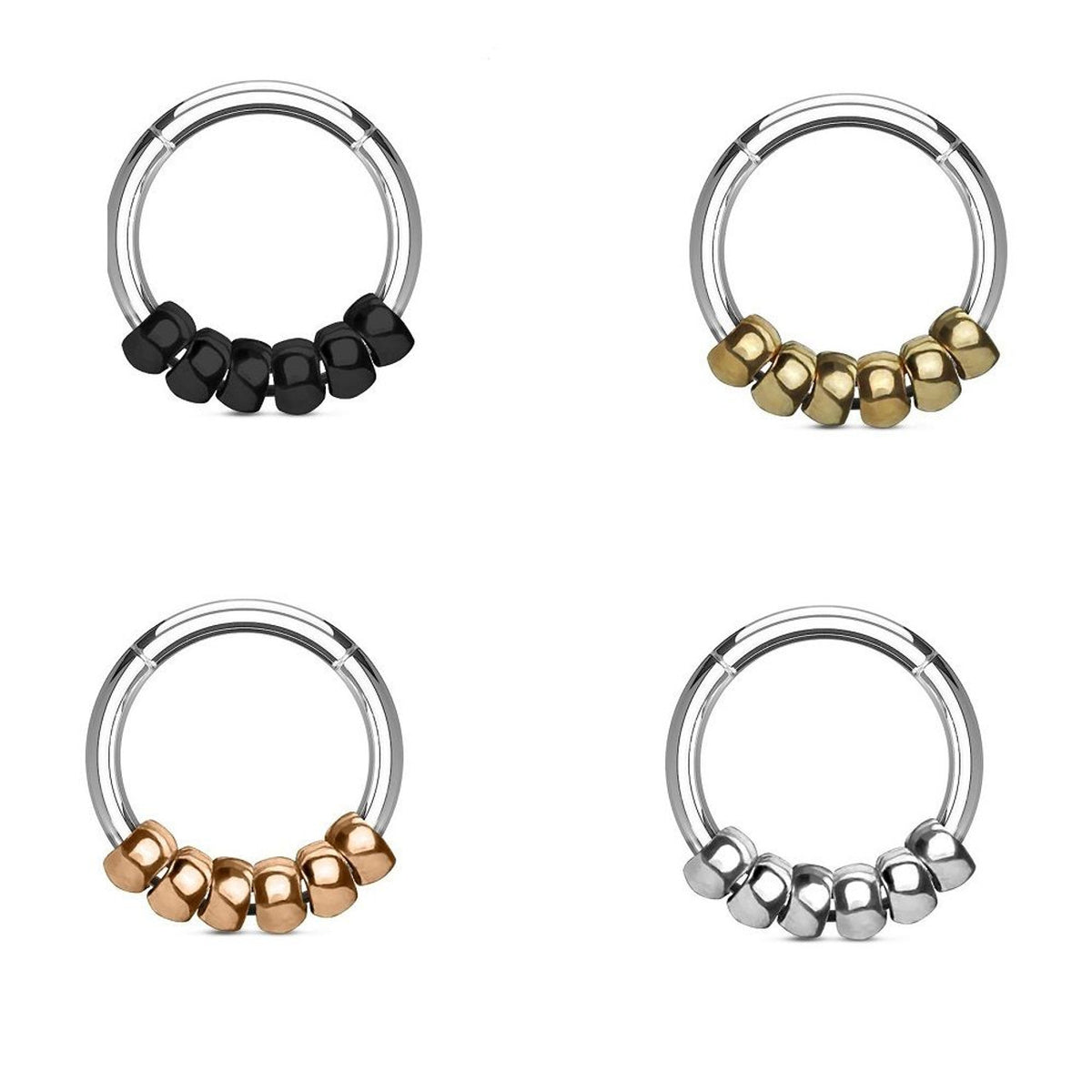 Surgical Steel Hinged Segment Ring 16 Gauge with Steel Beads - Kruelty